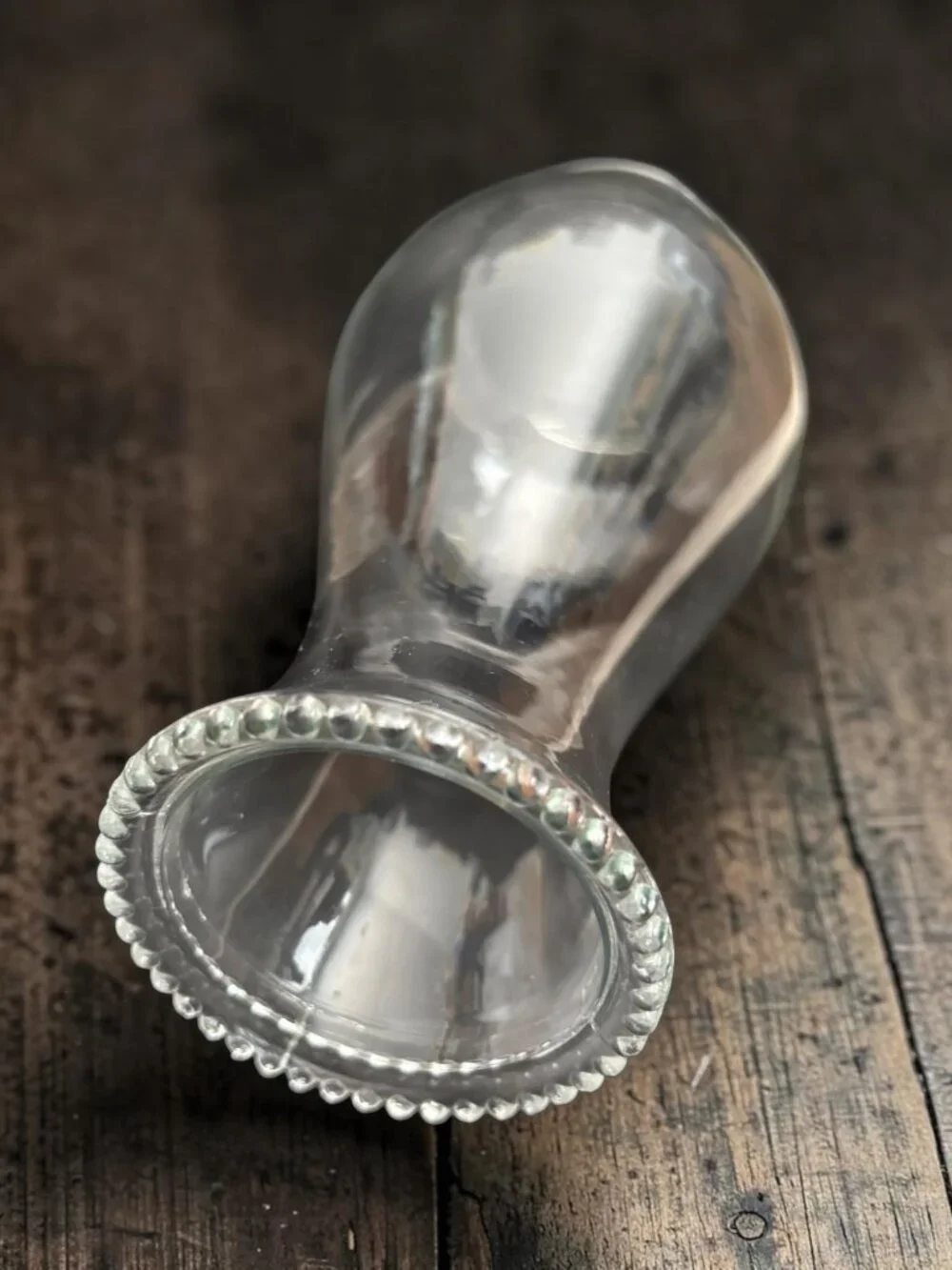 Clear Glass Hurricane Lamp Shade With Beaded Top Edge Vintage Replacement Globe